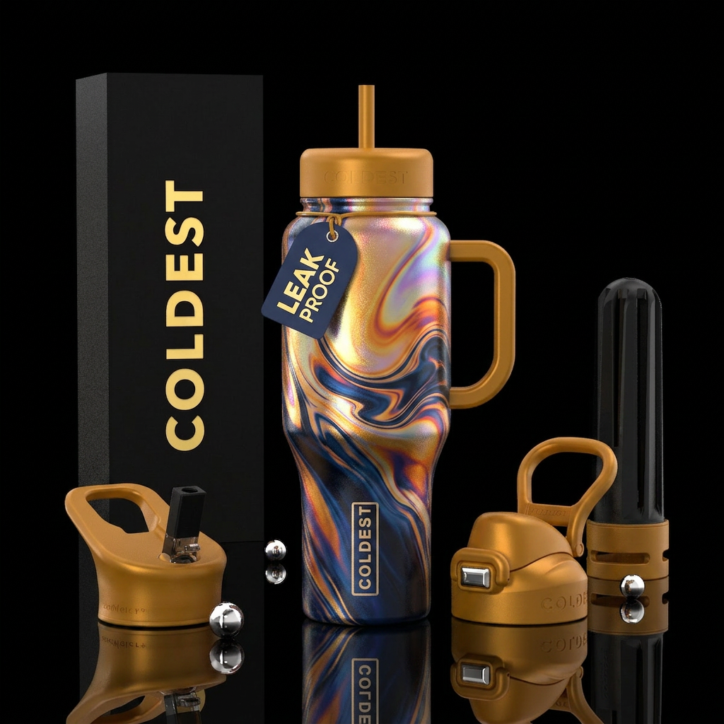 psychedelic, energetic, sunrise, opulent, peaceful... water bottle design
