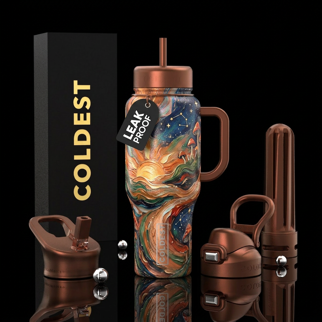 psychedelic, starry, energetic, sunrise, opulent, ... water bottle design