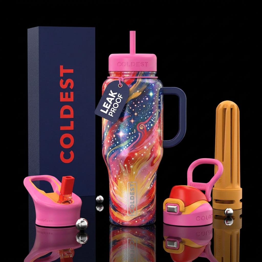 psychedelic, pink, starry, energetic, sunrise, opu... water bottle design