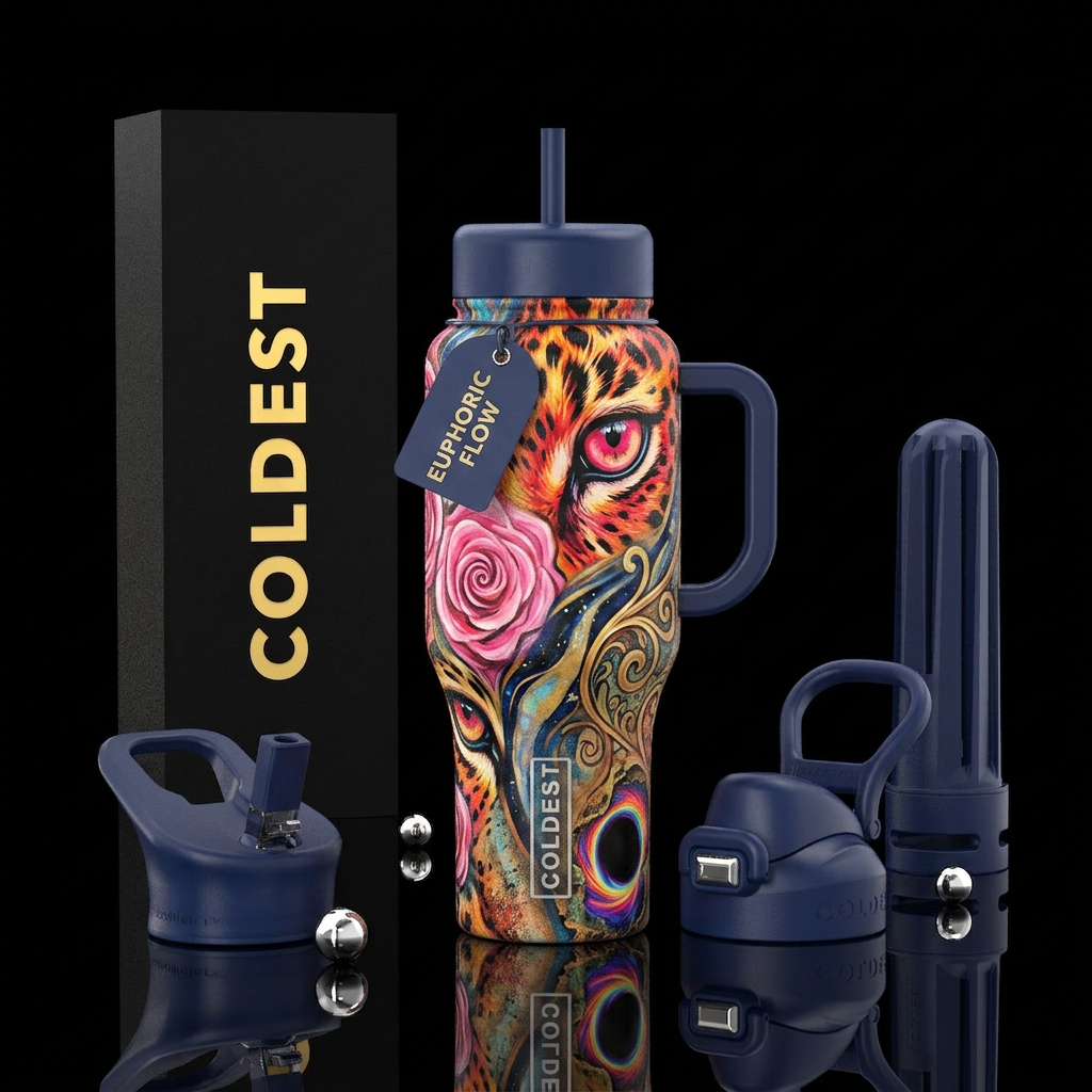 psychedelic, leopard eyes, rose color,  pink, ener... water bottle design