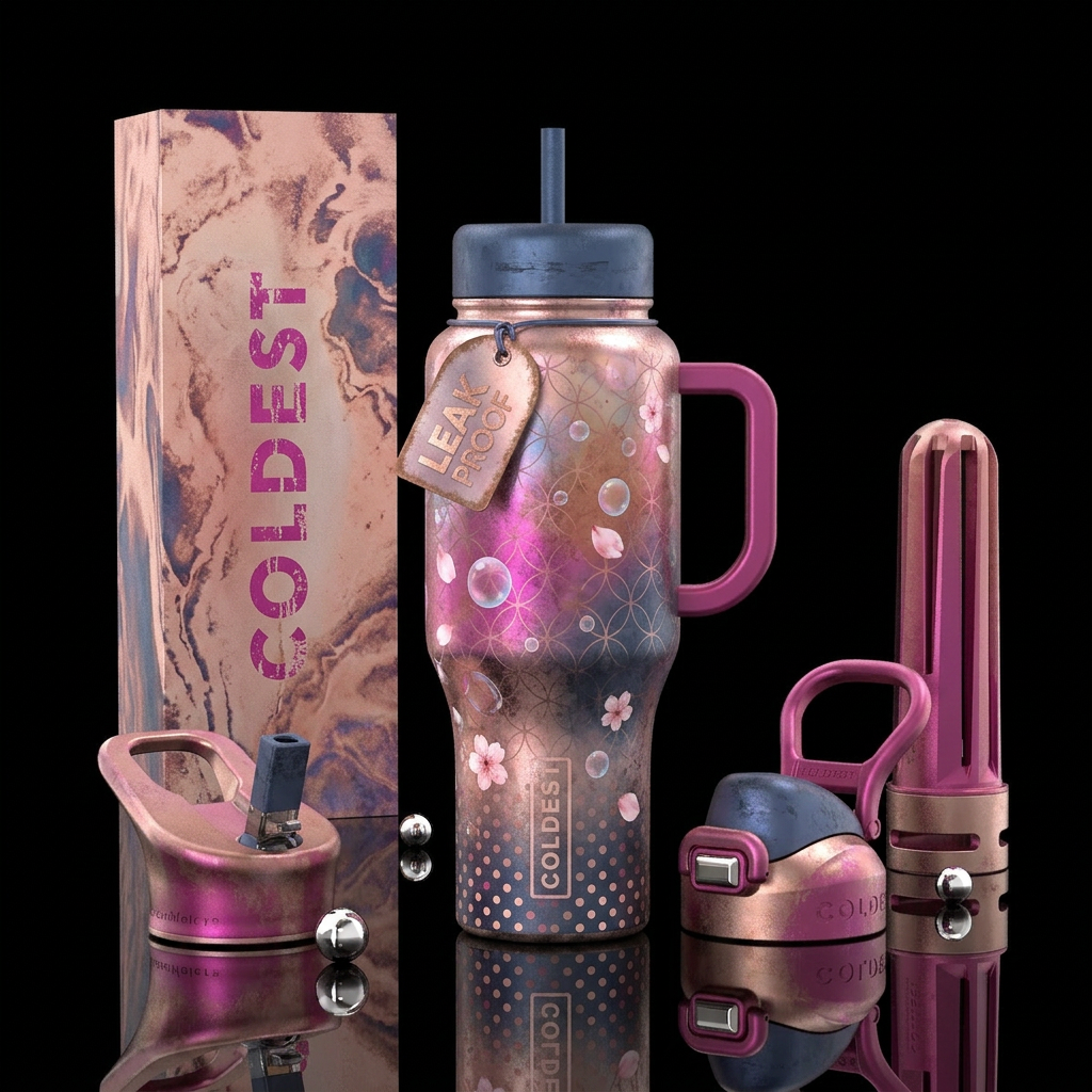 Realism, washed pastel colors in the background, p... water bottle design