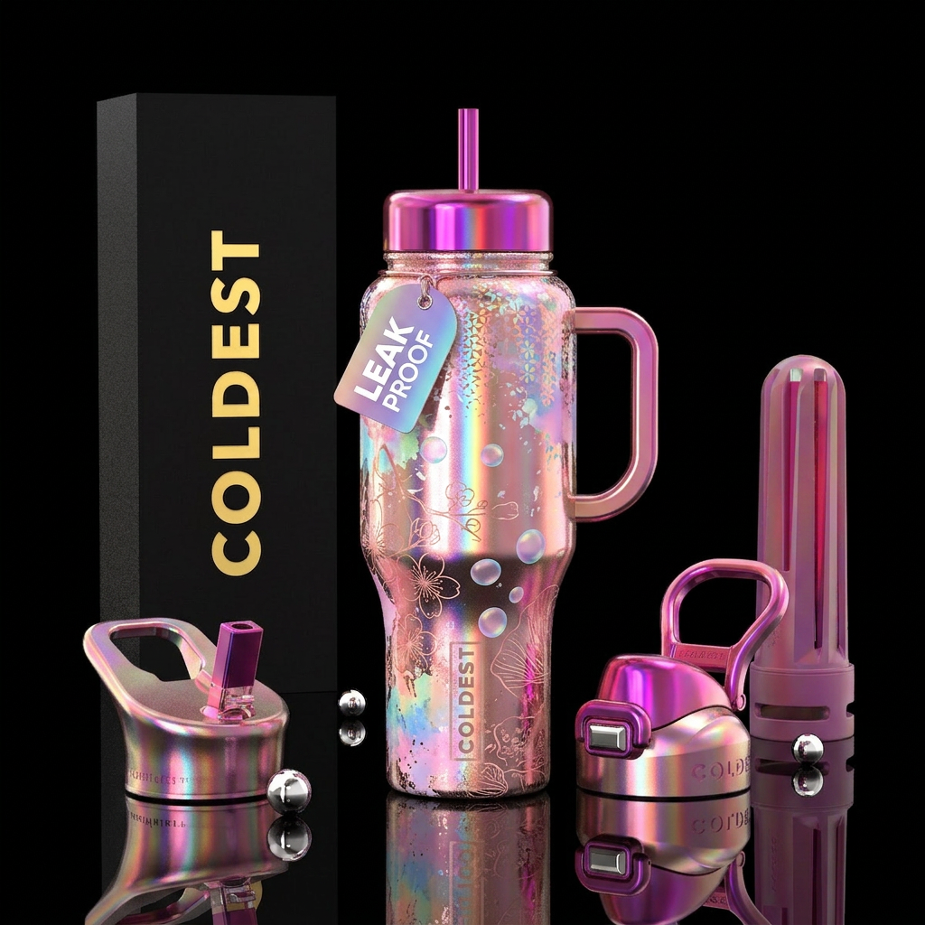 Realism, washed pastel colors in the background, p... water bottle design