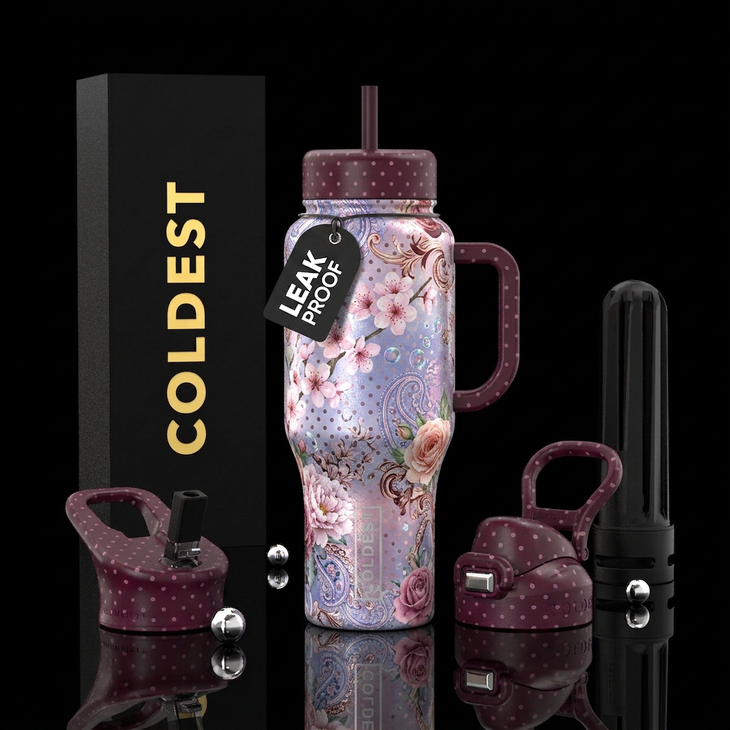 Summer flowers, Realism, washed pastel colors in t... water bottle design