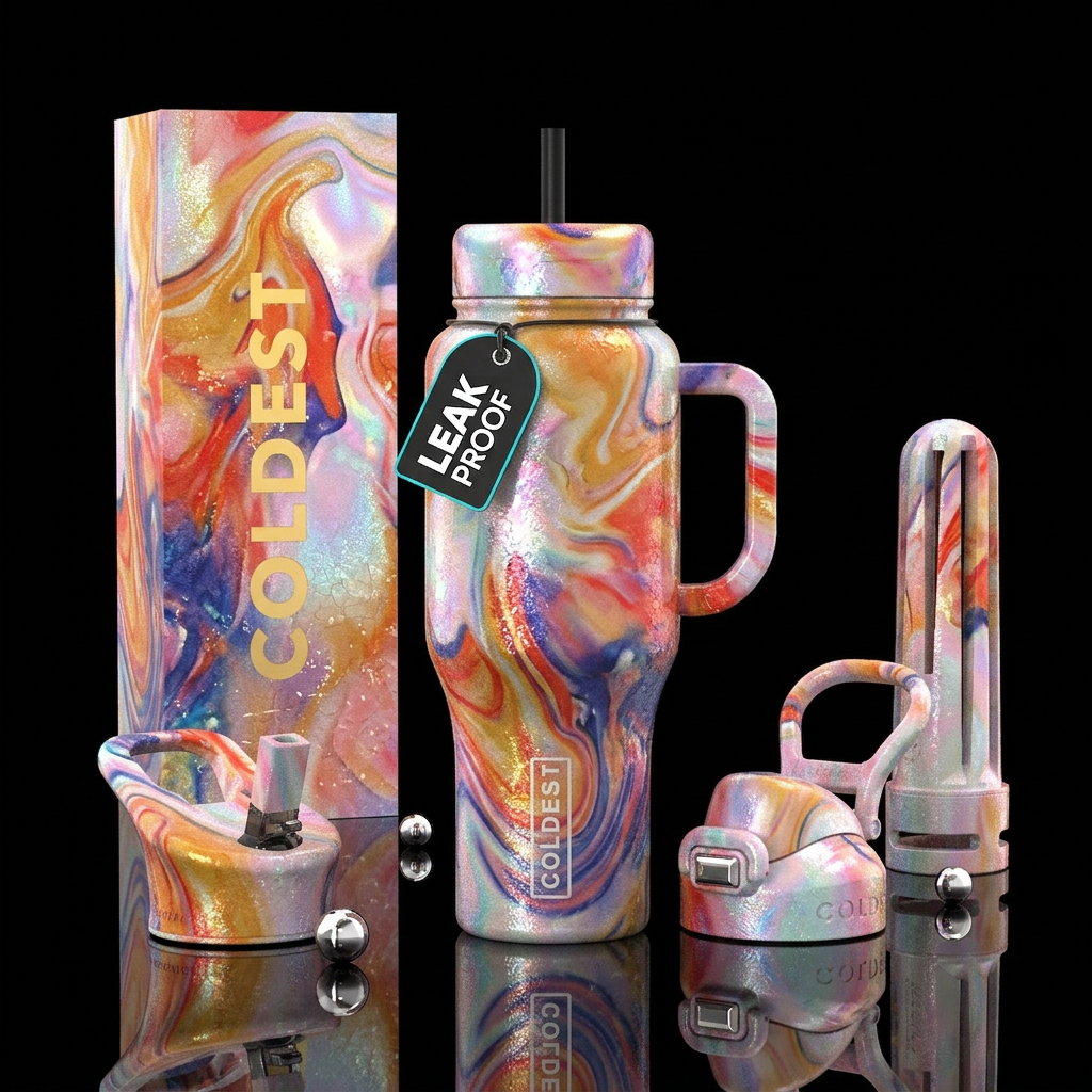 , Fluid, glossy, detailed, whimsical, funk, pearle... water bottle design