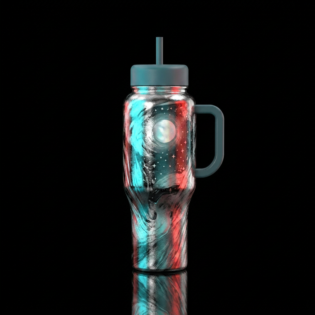 No words, liquid, shiny, majestic, realism, moonli... water bottle design