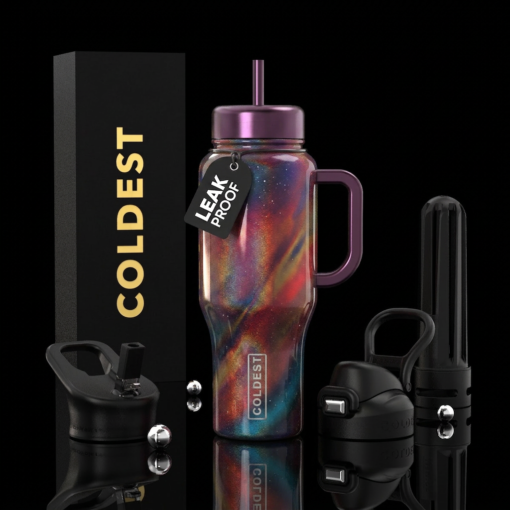 No words, aubergine, red, liquid, shiny, majestic,... water bottle design