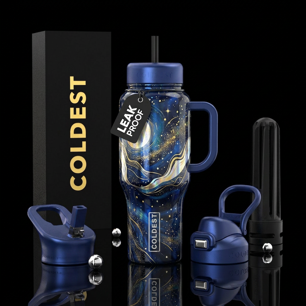 Don’t add Coldest to the bottle twice, Shiny midni... water bottle design