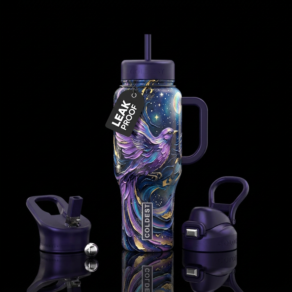 Bird, purple, Don’t add Coldest to the bottle twic... water bottle design