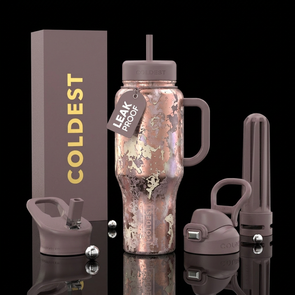 edgy, rose gold, abstract, rustic, peeling, somber... water bottle design
