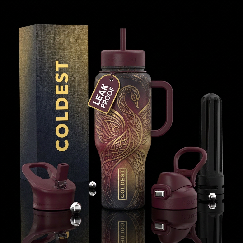 gradient, bohemian, swan, burgundy, dramatic, aged... water bottle design