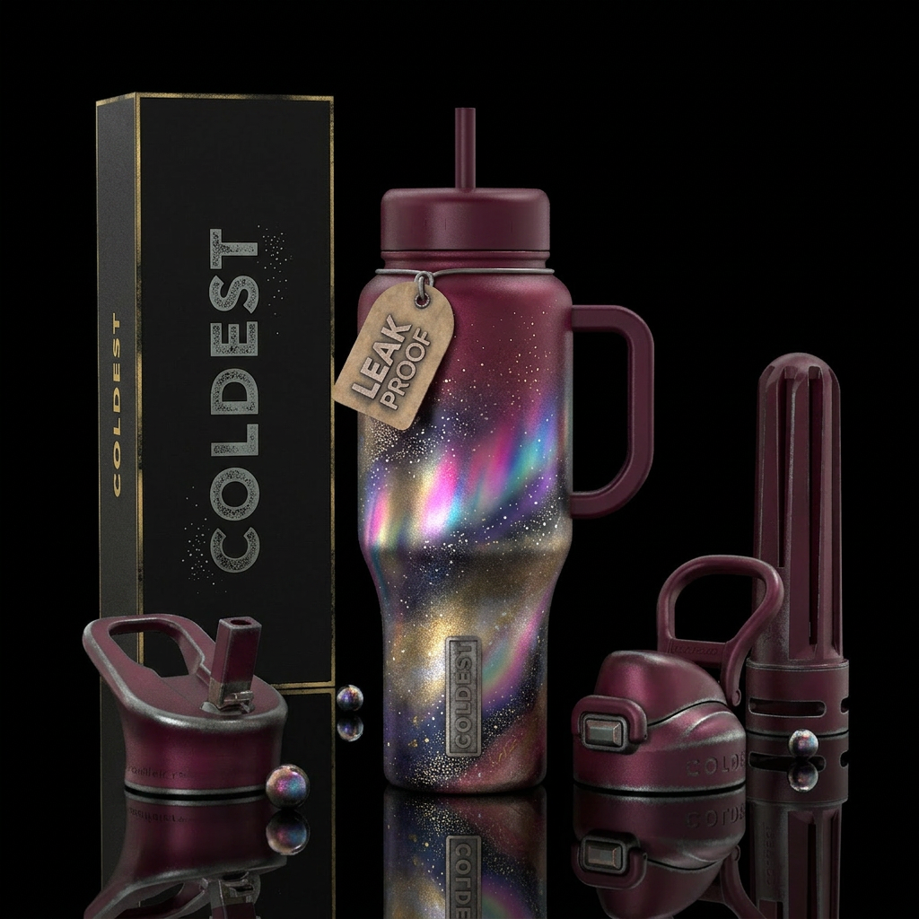 Night skies, gradient, bohemian, burgundy, dramati... water bottle design