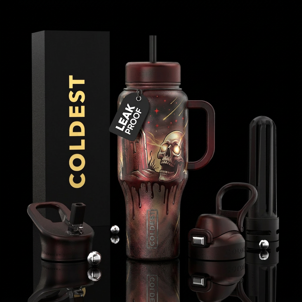 Grave sight, dripping, Deep burnished red, red sta... water bottle design