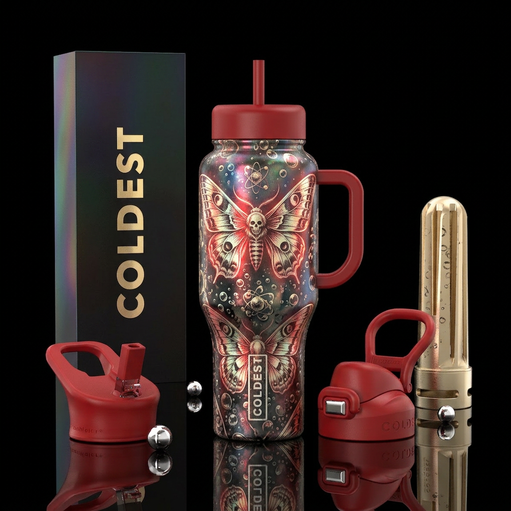 lo-fi, moth, Halloween, provocative, scarlet, cham... water bottle design