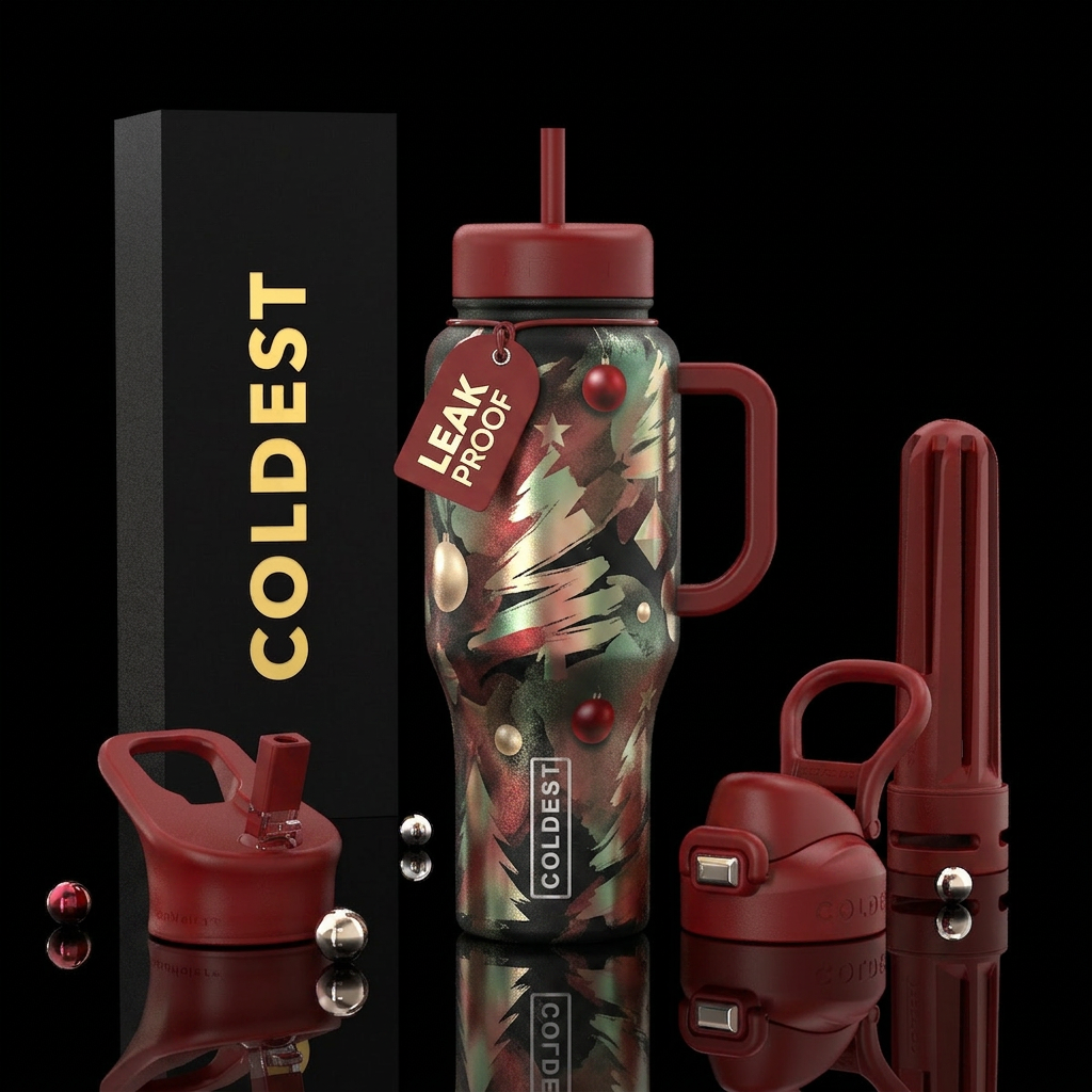 lo-fi, trees, ornaments, provocative, scarlet, cha... water bottle design