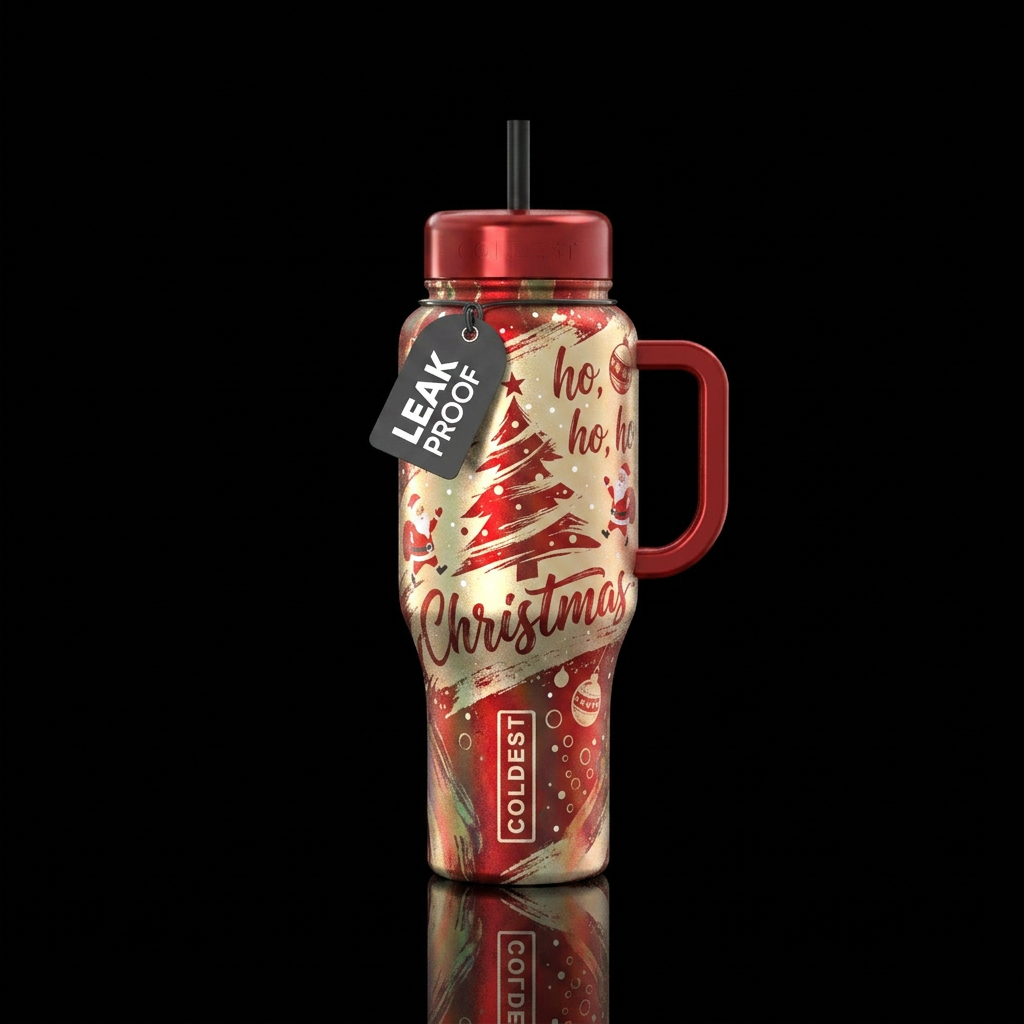 lo-fi, trees, movement, ho, ho, ho, Santa, snow, o... water bottle design
