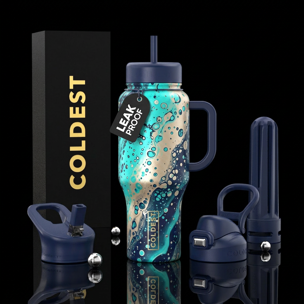 splatter, bubbles, dripping, turquoise, champagne,... water bottle design
