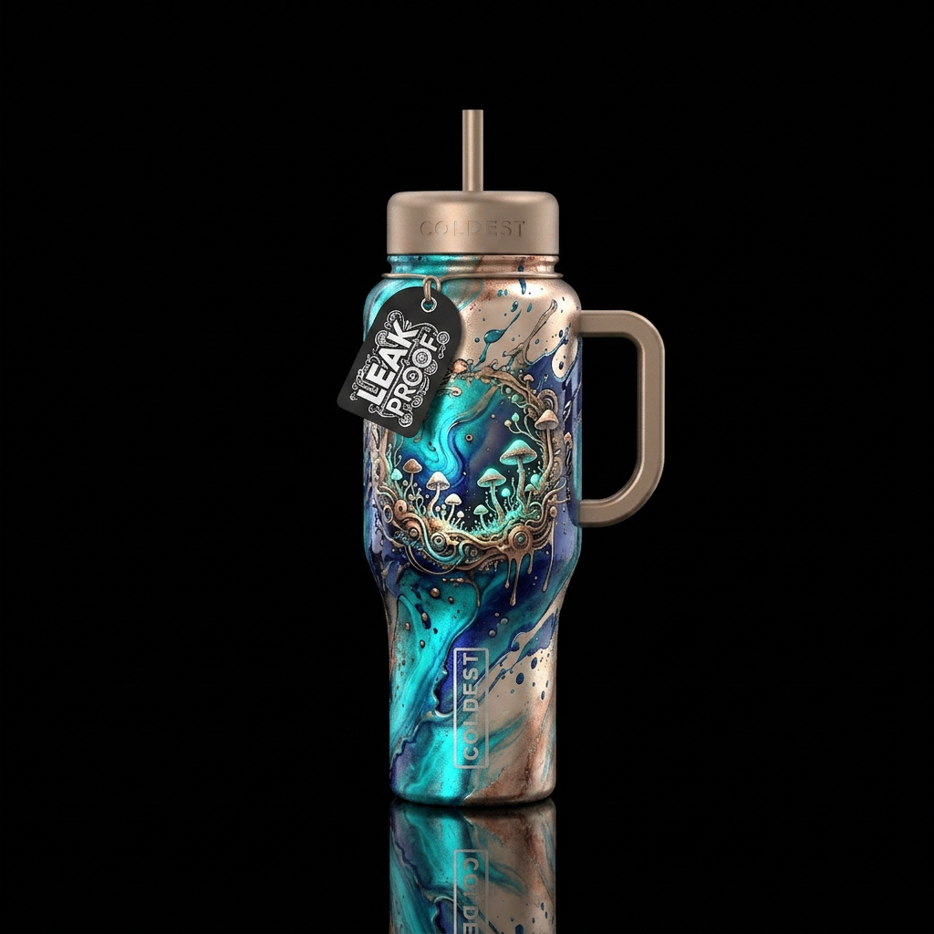 splatter, bubbles, dripping, turquoise, champagne,... water bottle design