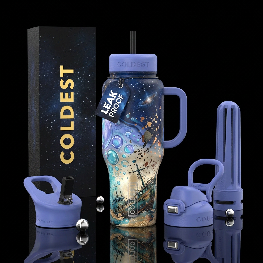 splatter, nautical, space, bubbles, dripping, turq... water bottle design