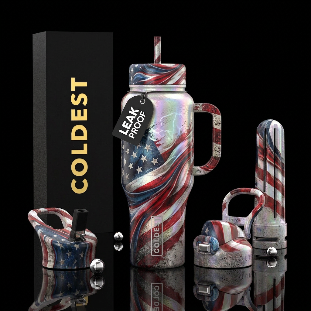 Lightening, frayed, Free, Red white and blue, liqu... water bottle design