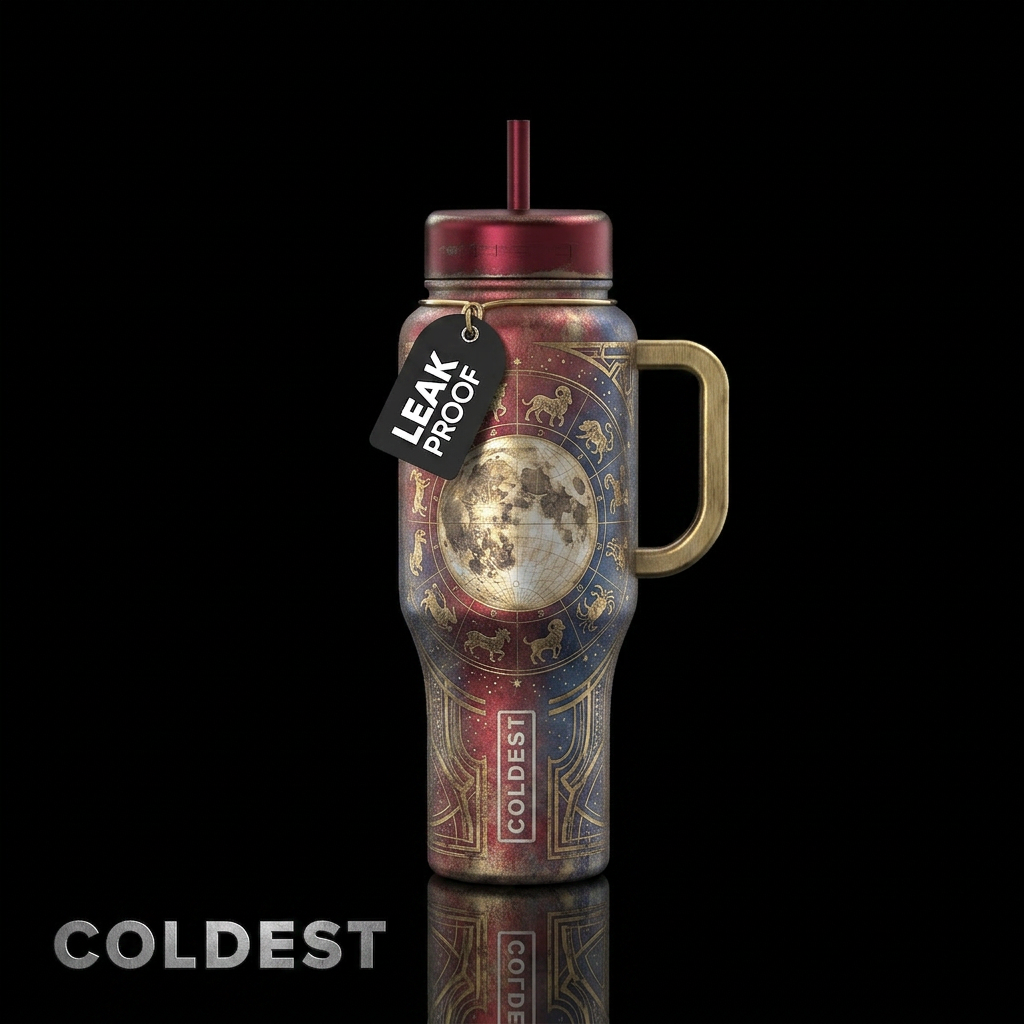 Mystic, Full moon, all 12 zodiac animals,, brushed... water bottle design