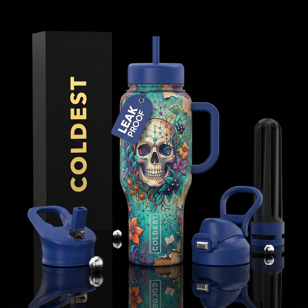 Skull, Cognitive surplus, bright colors, poisonous... water bottle design
