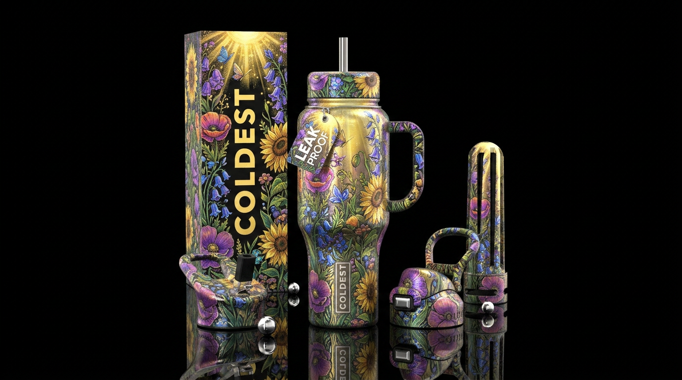 Sun shine, Wild Flowers, Shaded, shiny in parts, m... water bottle design