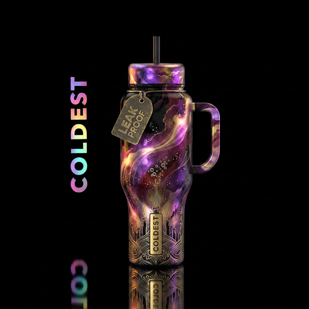 Luminescent, opaque, Black onyx, candlelight emitt... water bottle design