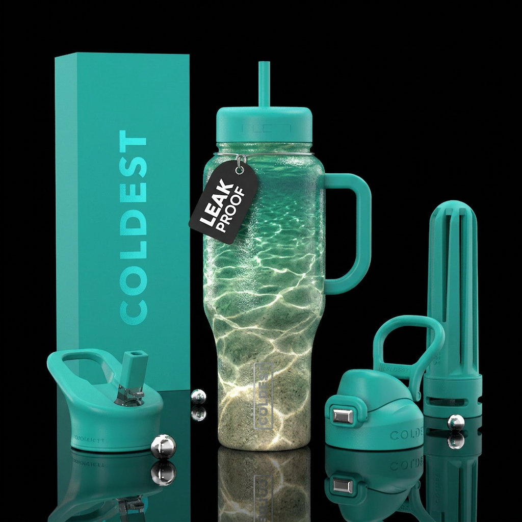 Sand showing in clear green ocean water, sunlight ... water bottle design