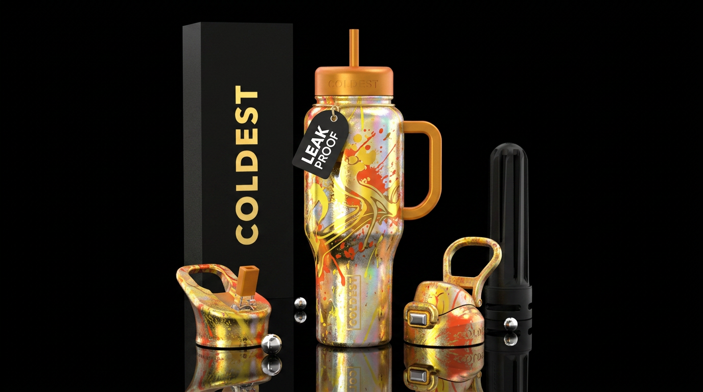 High shine, golden, sunny, flowing, mindful, bohem... water bottle design