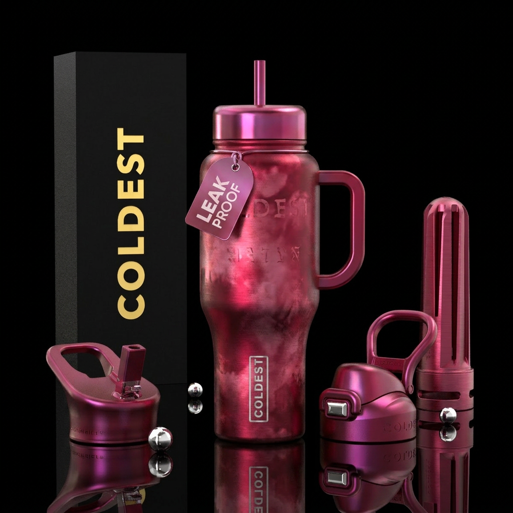 Berry red, no words, bleach effect, typography, ab... water bottle design