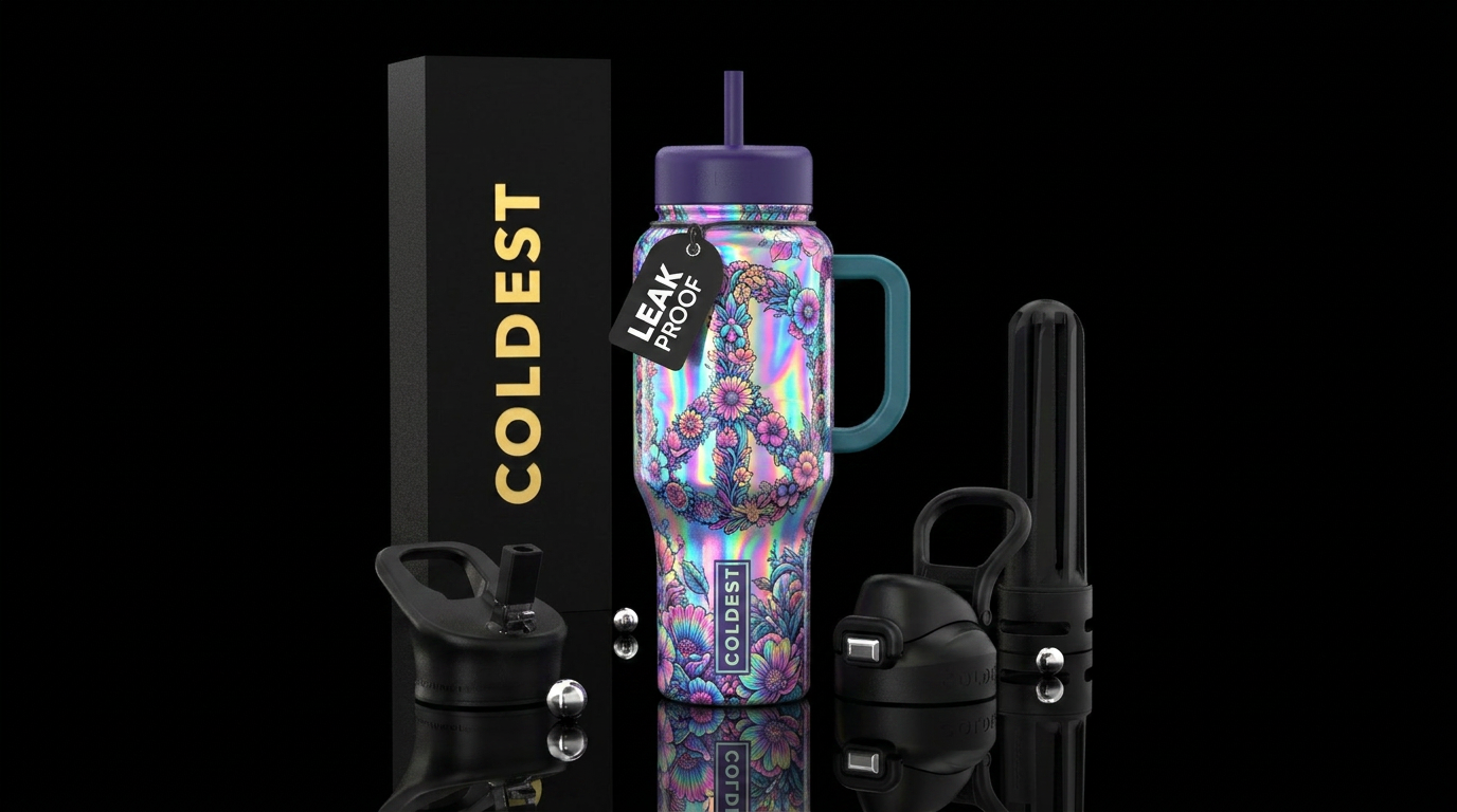 Peace symbol made of wild flowers, neon, amazing,,... water bottle design