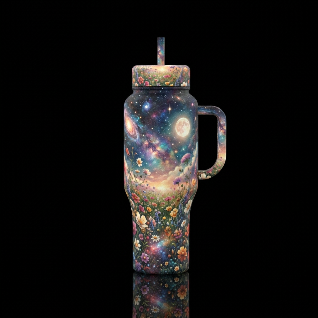 Wild flowers in your dreams, cloudy,, moonlit, nos... water bottle design