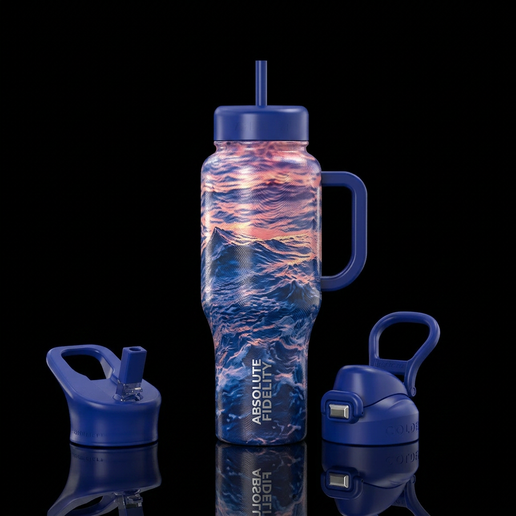 Realism, high detail, Ocean, Bold colors. No words... water bottle design