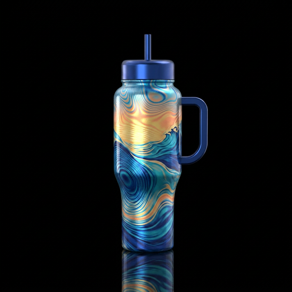 Realism, high detail, Ocean, Bold colors. No words... water bottle design