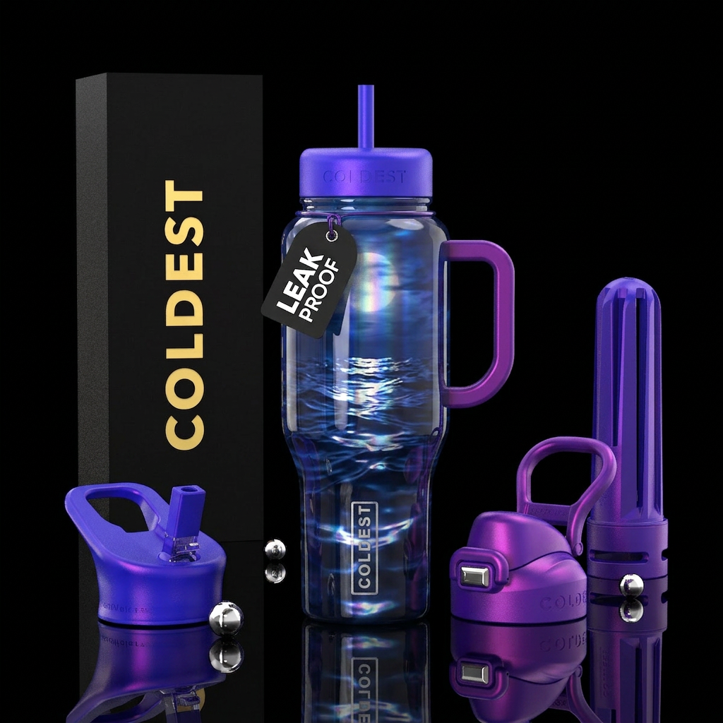 Moon beams on quiet ocean, reflective,, trance, dr... water bottle design