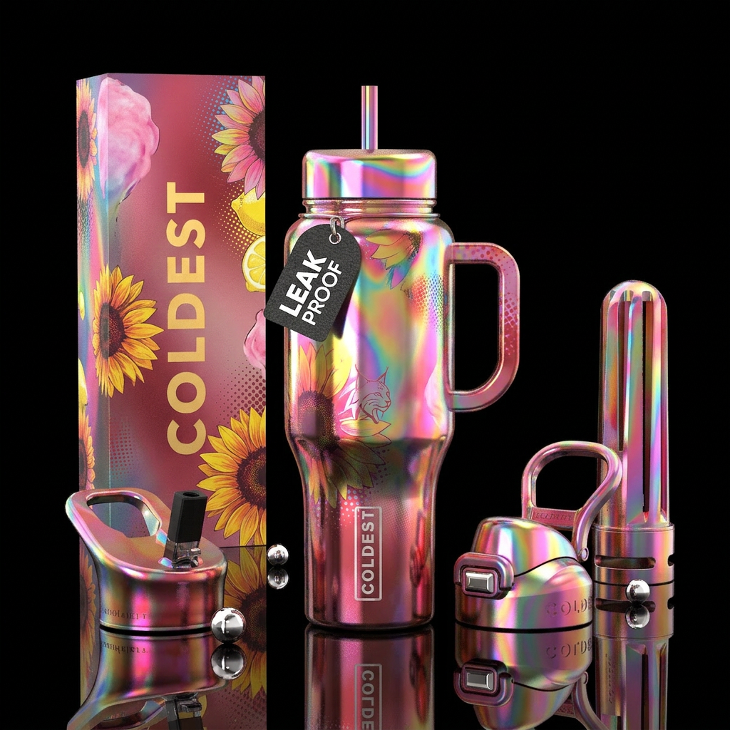 Mixed up, Bold, sunflowers, lemon drops, cotton ca... water bottle design