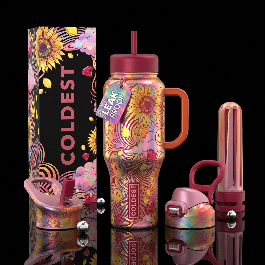 Mixed up, Bold, sunflowers, lemon drops, cotton ca... water bottle design