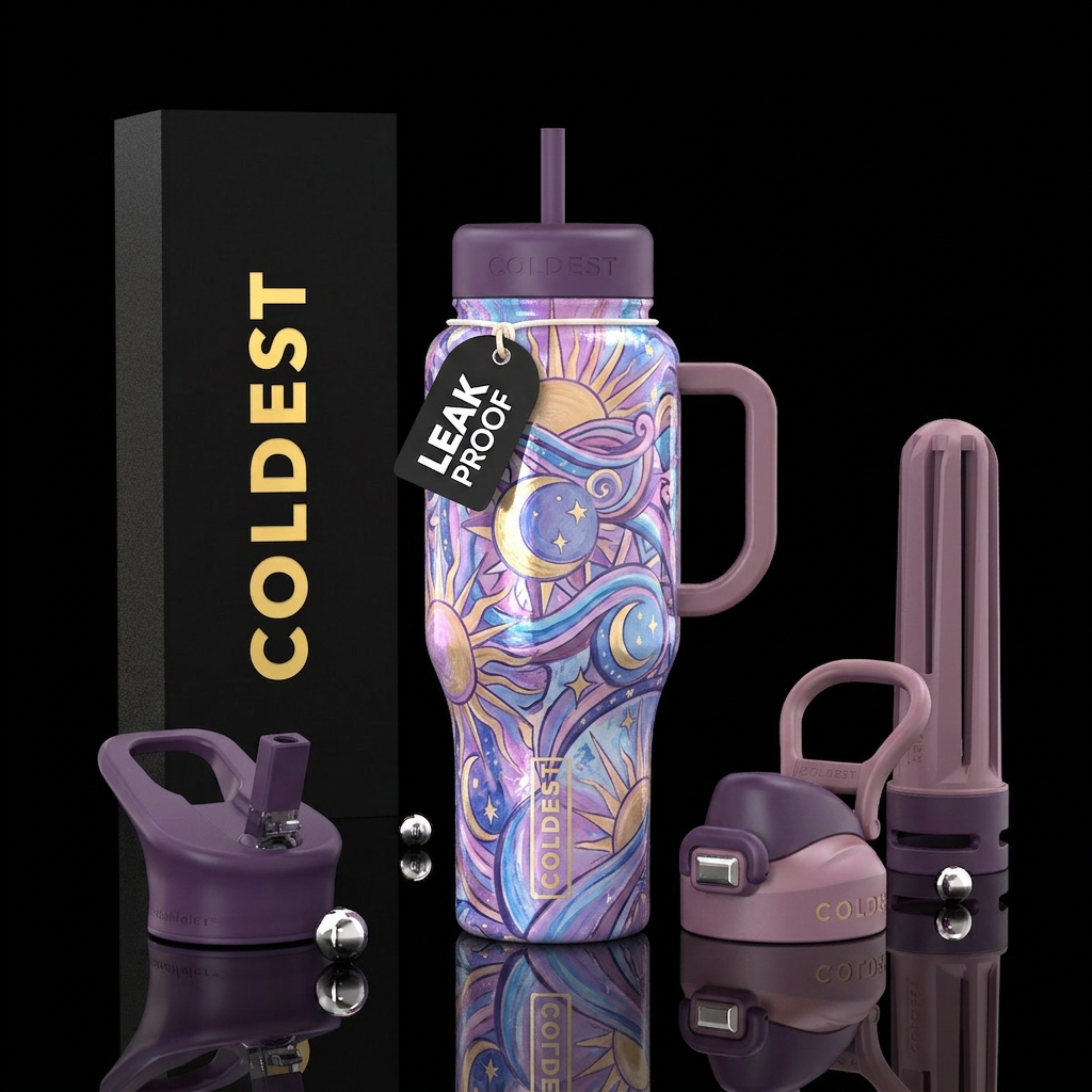 playful, glossy, humble, hand drawn, sunrise, extr... water bottle design