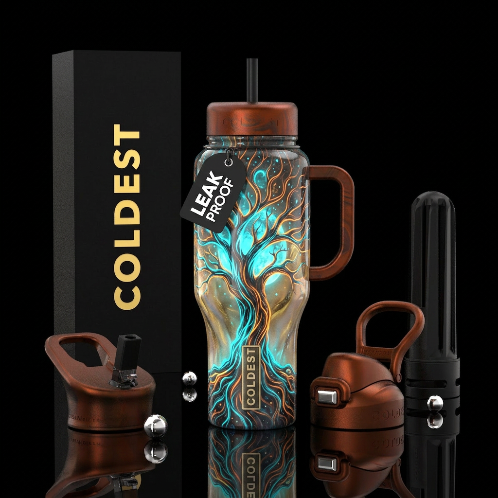 Magical tree from the roots up, neon, electric,, o... water bottle design
