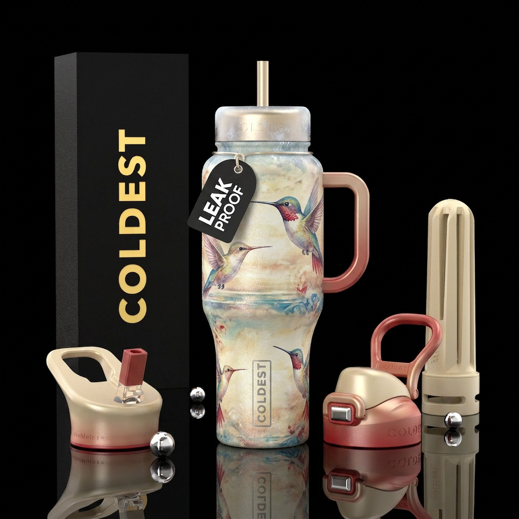 Red, blue, creamy, horizontal, icy on top,, vintag... water bottle design