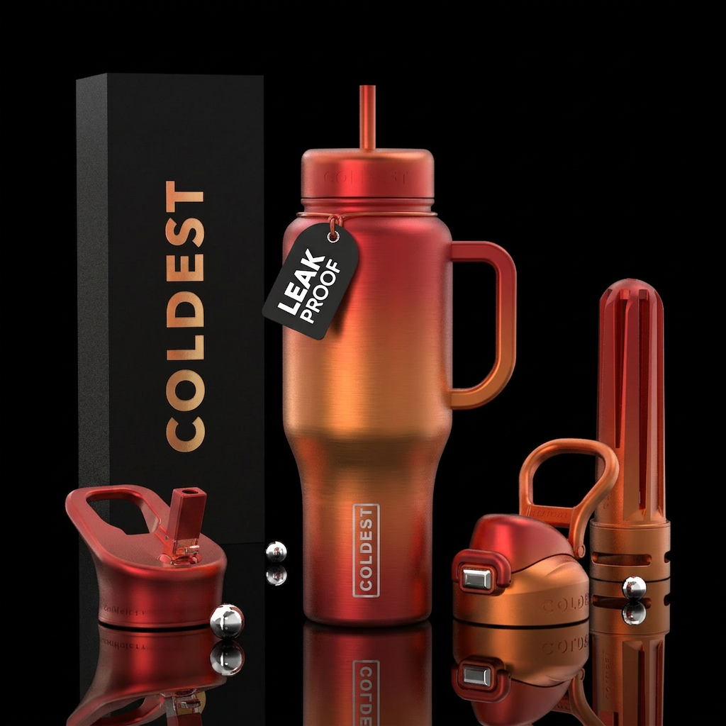 Rocketship alloy, red and orange frosted Hues water bottle design