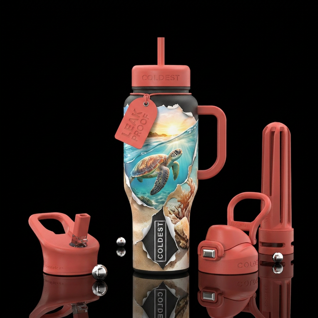 “See” turtle water bottle design