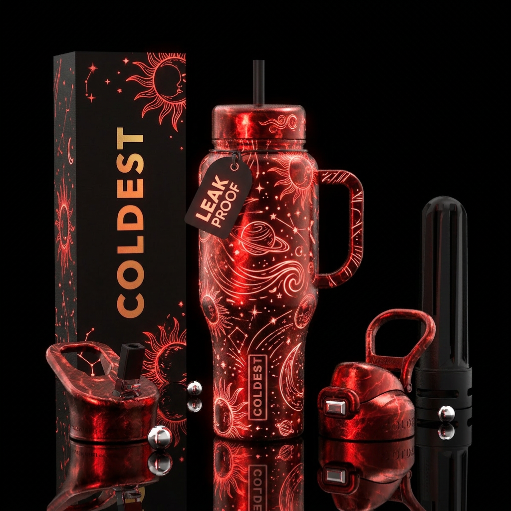 Red Galaxy water bottle design