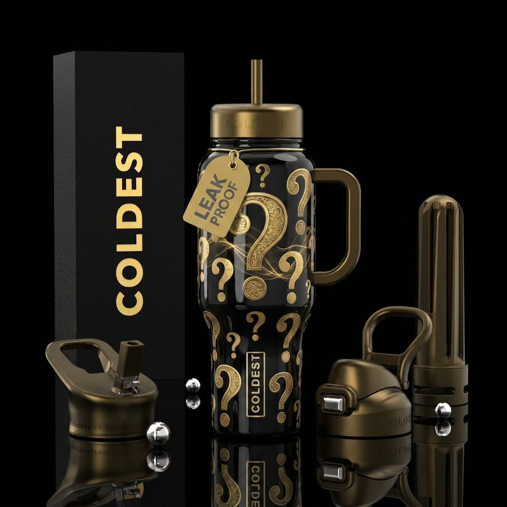 Black glossy bottle with all sizes of gold texture... water bottle design