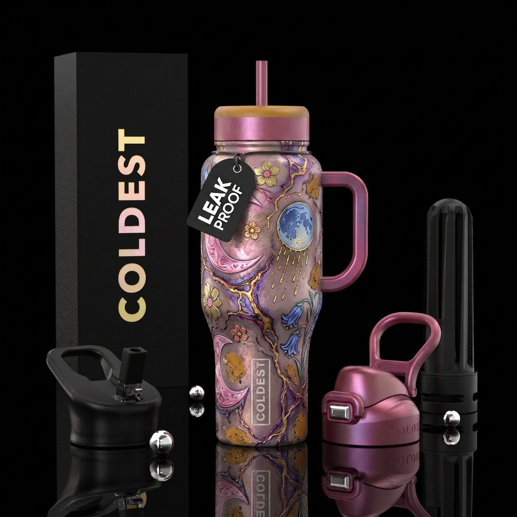 More Pink Luna, less gold pink posies, bluebells, ... water bottle design