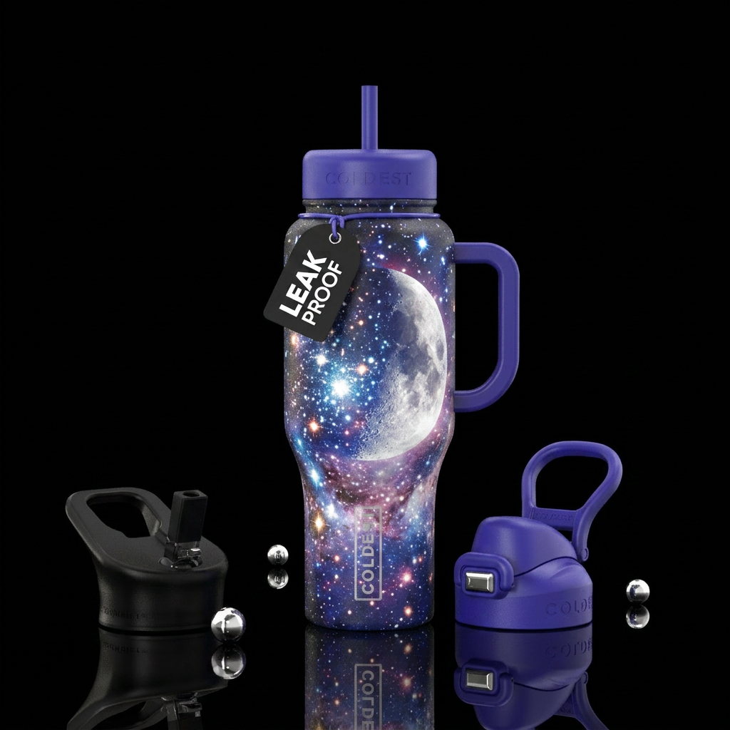 Large crescent moon with bright stars, new beginni... water bottle design