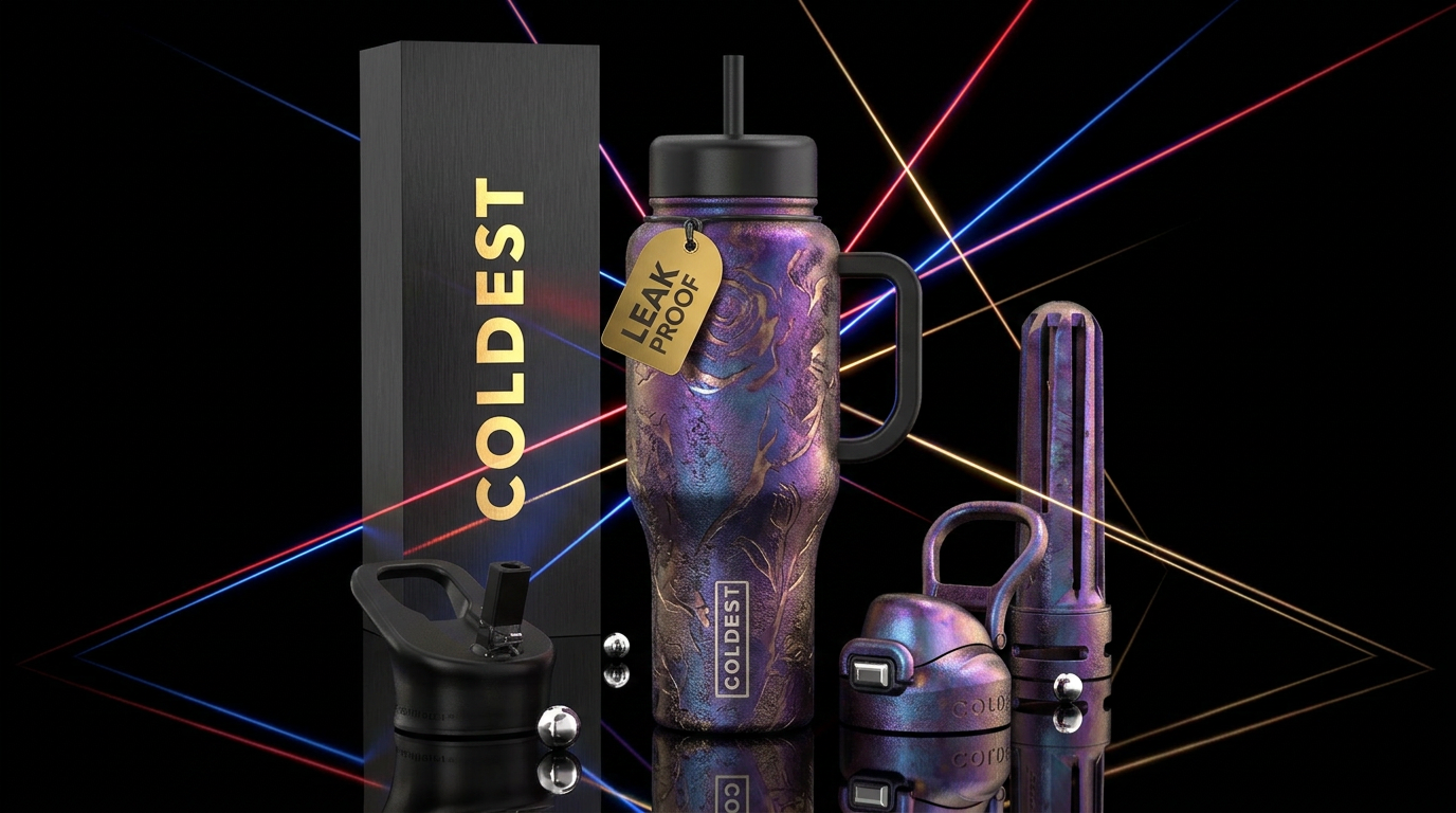 Pearlescent purple, blue and gold burn,, romantici... water bottle design