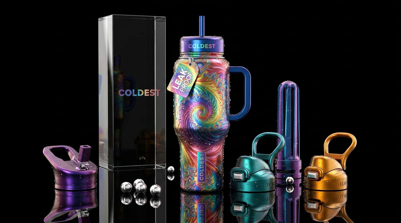extravagant, fractals, rainbow, wet, bubbles, meta... water bottle design