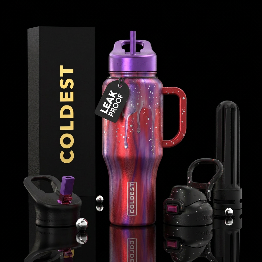 Red, purple, silver, vertical, blended, metallic, ... water bottle design