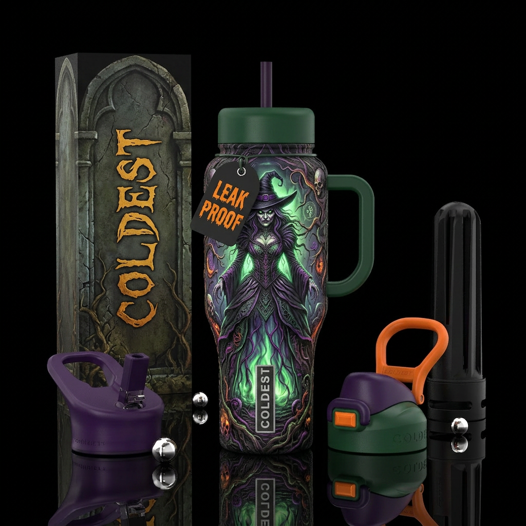 Halloween highly detailed Bottle, witch with light... water bottle design